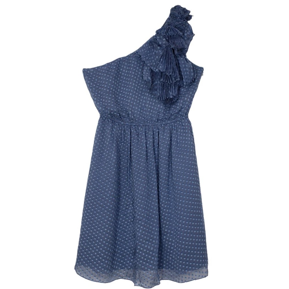 NWT Rebecca Taylor Silk Ruffle Blue One Shoulder Dress 4